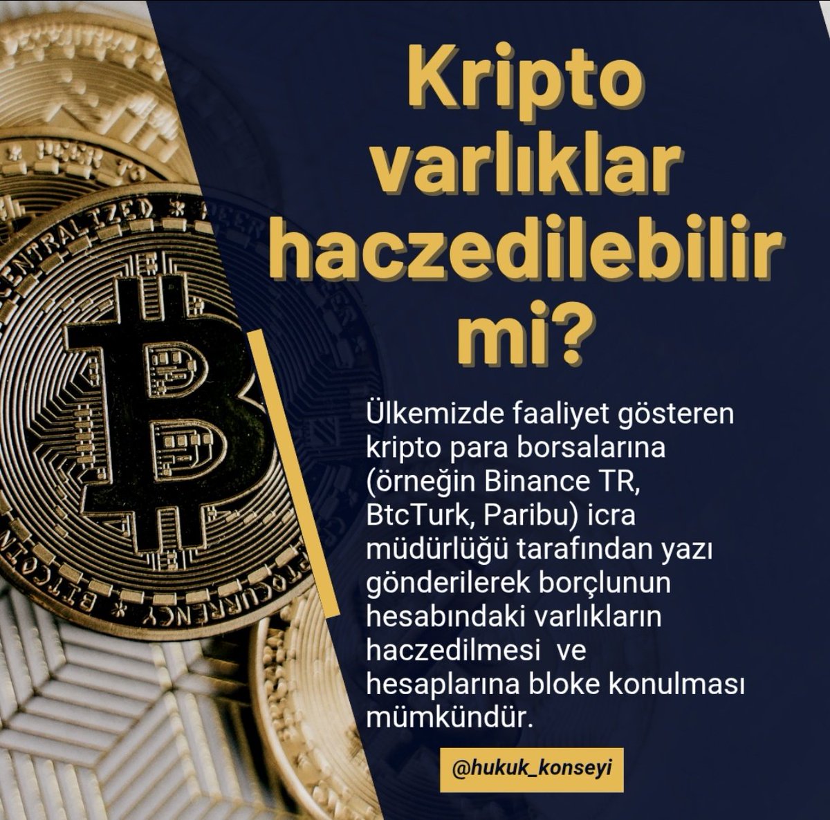 📌 Kripto varlıklar haczedilebilir mi? 
⚖️ Ülkemizde faaliyet gösteren kripto para borsalarına (örneğin Binance TR, BtcTurk, Paribu) icra müdürlüğü tarafından yazı gönderilerek borçlunun hesabındaki varlıkların haczedilmesi  mümkündür. #kripto #KriptoPara