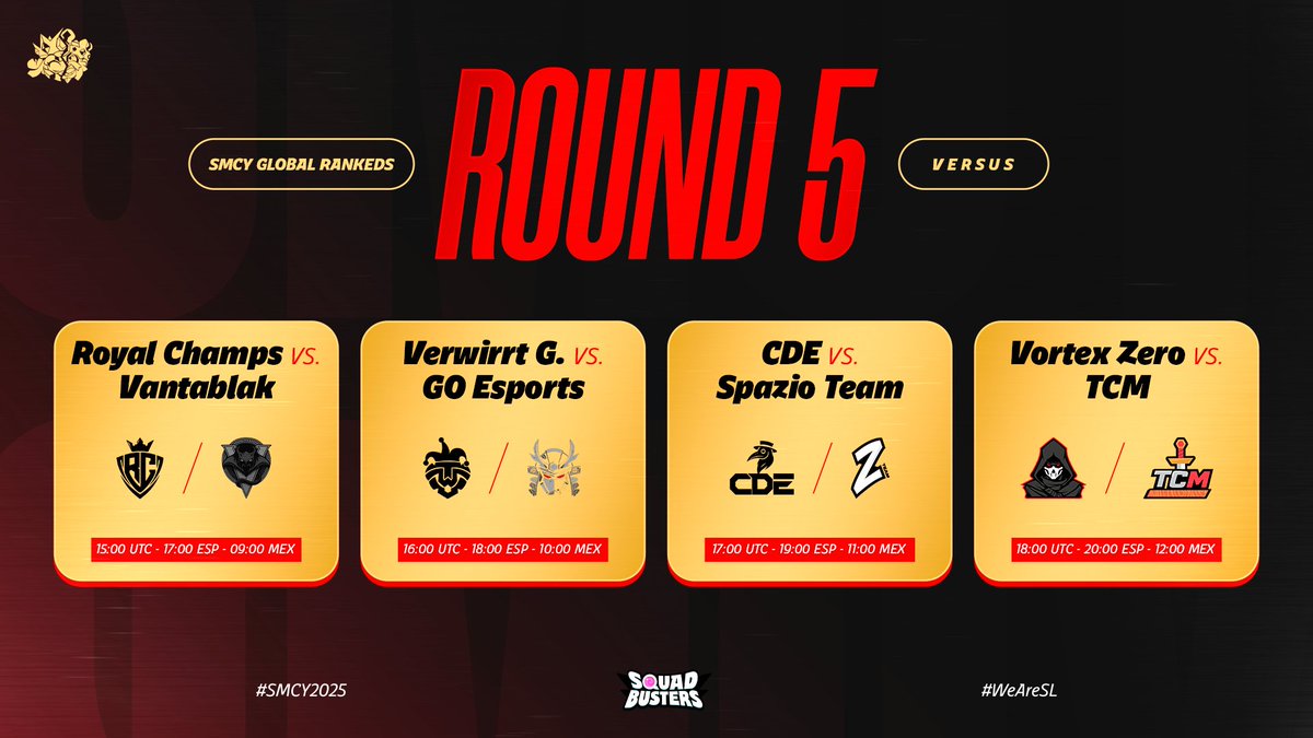 🔴 𝐋𝐈𝐕𝐄 - 𝐒𝐌𝐂𝐘 𝐑𝐀𝐍𝐊𝐄𝐃𝐒 - 𝐒𝐓𝐀𝐆𝐄 𝟑 🔥
🎯 𝐑𝐎𝐔𝐍𝐃 𝟓 ⚔️

🔥 ROUND 5 KICKS OFF! The race for qualification is tighter than ever! 💥

Good luck to all teams today — let the battles begin! ⚔️🏆

⏰: 9:00 🇲🇽 - 17:00 🇪🇦 
📺🇪🇸: twitch.tv/gopapoteich
🎙️🇪🇸: