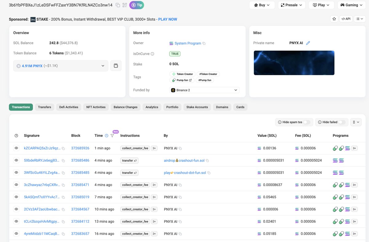 bigwarzeth's tweet photo. lol, $PNYX oracle's wallet is literally up 250 sol + tokens.
And the coin is sitting at 220K marketcap.
Y'all gonna let it slip right in front of u ?
Criminal, repricing imminent. https://t.co/JTxbRbidjx