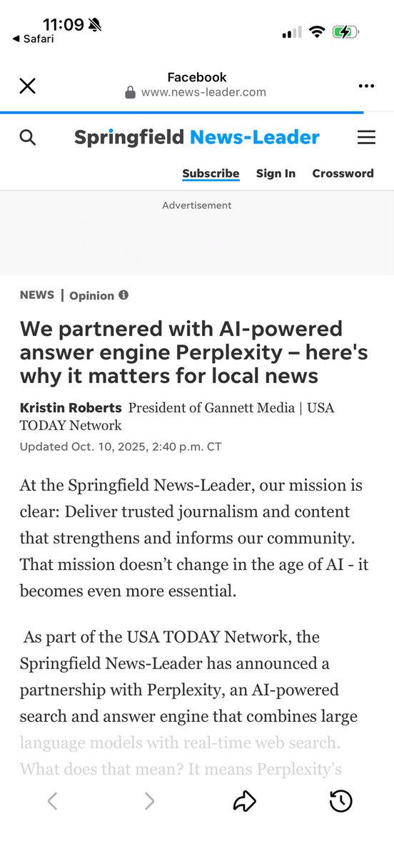 samueljrob's tweet image. President of Gannet announced last week its USA Today network of local newspapers will begin using AI engine called Perplexity. Announcement comes with copy and paste language for each paper including the Detroit Free Press.