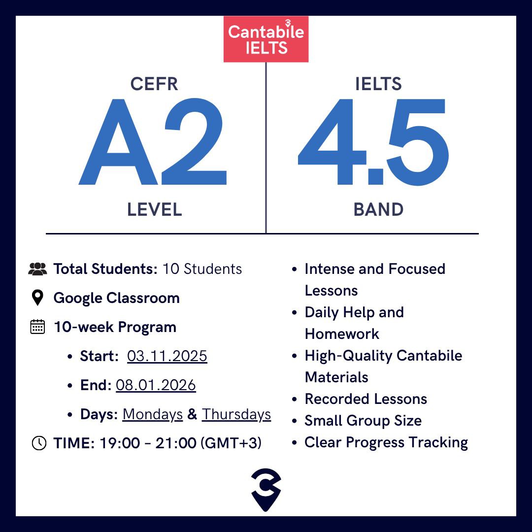 fhrttnari's tweet photo. Yakın arkadaşım Talha kendi kurduğu Cantabile bünyesinde online IELTS ve YDS kursları açıyor. Dil seviyenize göre farklı ders gruplarına katılmanız mümkün. Kendisi yabancı dil eğitiminde ihtisas yaptı ve yıllardır İngilizce dersleri veriyor. İlgilenenler bir göz atsın bence. https://t.co/A9Sm1195KO