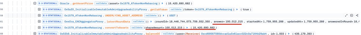 Phalcon_xyz's tweet image. Indeed, the AToken price for USDT was incorrectly shown as $154 during the @asterafinance exploit. However, this was not a "textbook oracle misconfiguration". The root cause appears to be token price manipulation resulting from insufficient market liquidity.
The AToken price =…