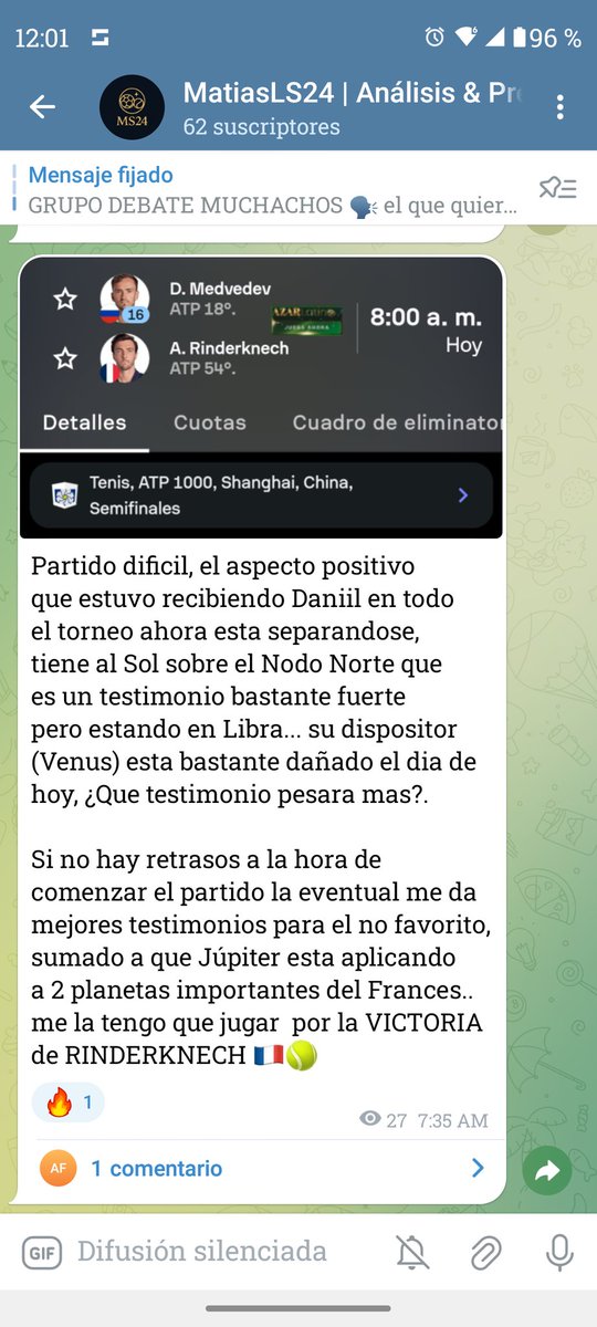 En mi canal de telegram anticipamos las semis del #RolexShanghaiMasters 🎾🇨🇳

Hoy tenemos Cuartos de Final del #U20WC y La Final de la  #PrimeraNacional ⚽💫

Todavia no te uniste??
