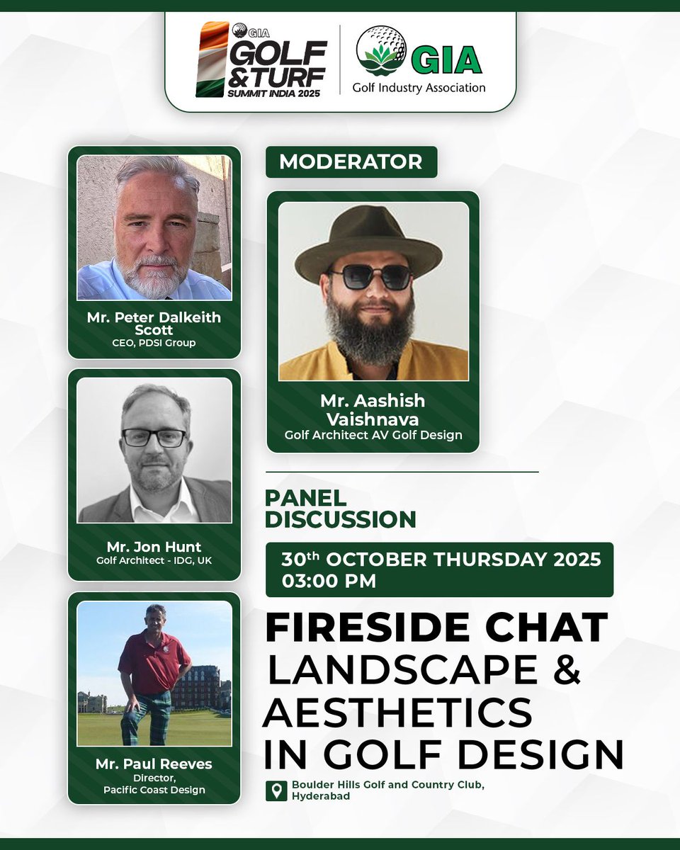The what’s and how’s to make golf courses beautiful and sustainable!
Learn where form also follows function at the GIA G&amp;T Summit 2025 ⛳️

👉 Register Now: forms.gle/chfQo8QoTi5P5b…

#GIASummit2025 #GolfIndia #GolfIndustry #GolfSummit #GrowGolf #GolfBusiness #GolfLife #GolfCourse