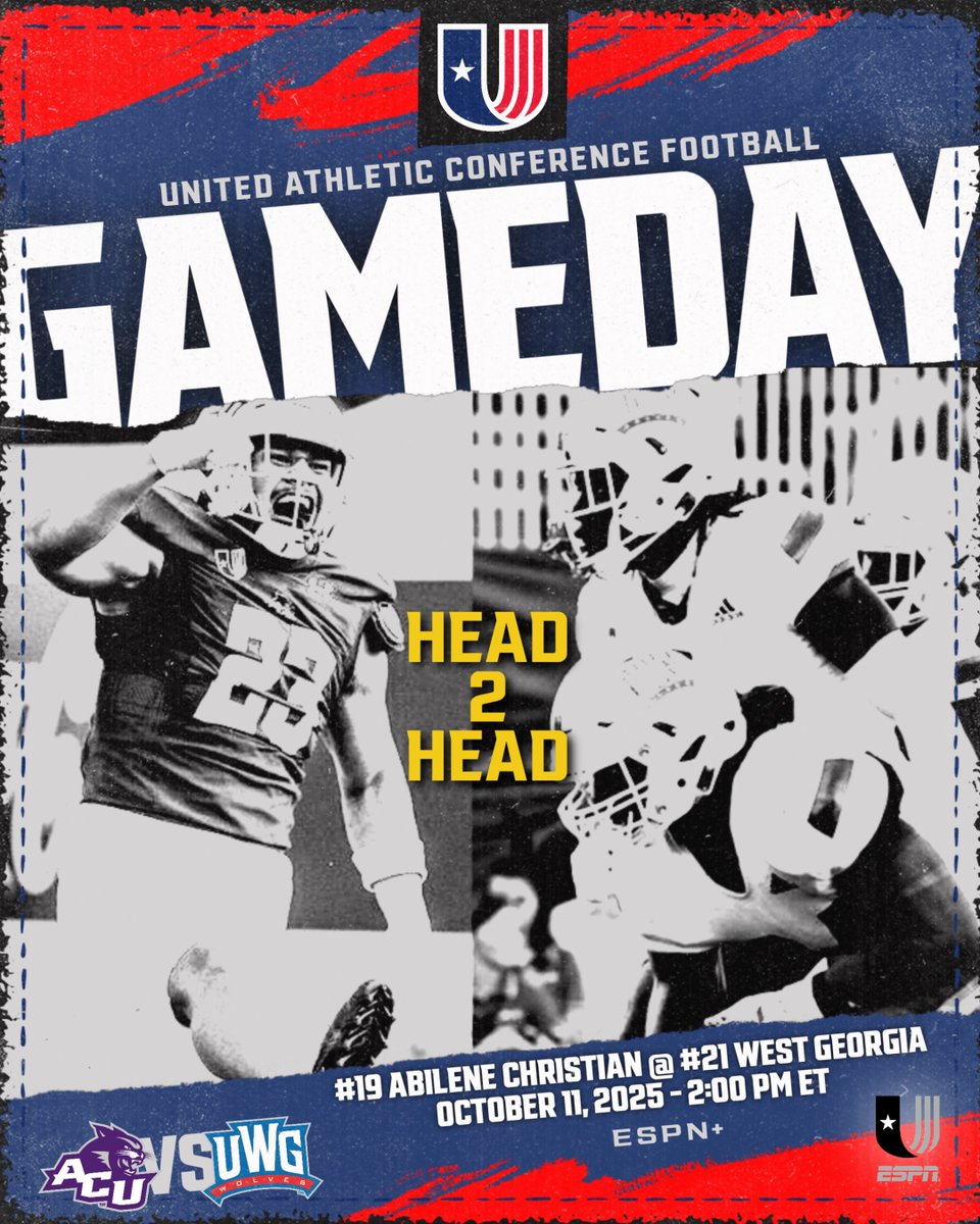 uacfootball (@uacfootball) on Twitter photo GAMEDAY🏈 | WEEK 7⃣
No. 19 <a href="/ACUFootball/">ACU Football</a> 🆚 No. 21 <a href="/UWGFootball/">West Georgia Football</a>
🕑 2:00 PM ET
📍 Carrollton, GA
🏟️ University Stadium
📊 uwgathletics.com/sidearmstats/f…
💻 espn.com/watch/player/_…
#UACFootball x #GoWildcats x #BuiltForMore🐺 GAMEDAY🏈 | WEEK 7⃣
No. 19 <a href="/ACUFootball/">ACU Football</a> 🆚 No. 21 <a href="/UWGFootball/">West Georgia Football</a>
🕑 2:00 PM ET
📍 Carrollton, GA
🏟️ University Stadium
📊 uwgathletics.com/sidearmstats/f…
💻 espn.com/watch/player/_…
#UACFootball x #GoWildcats x #BuiltForMore🐺