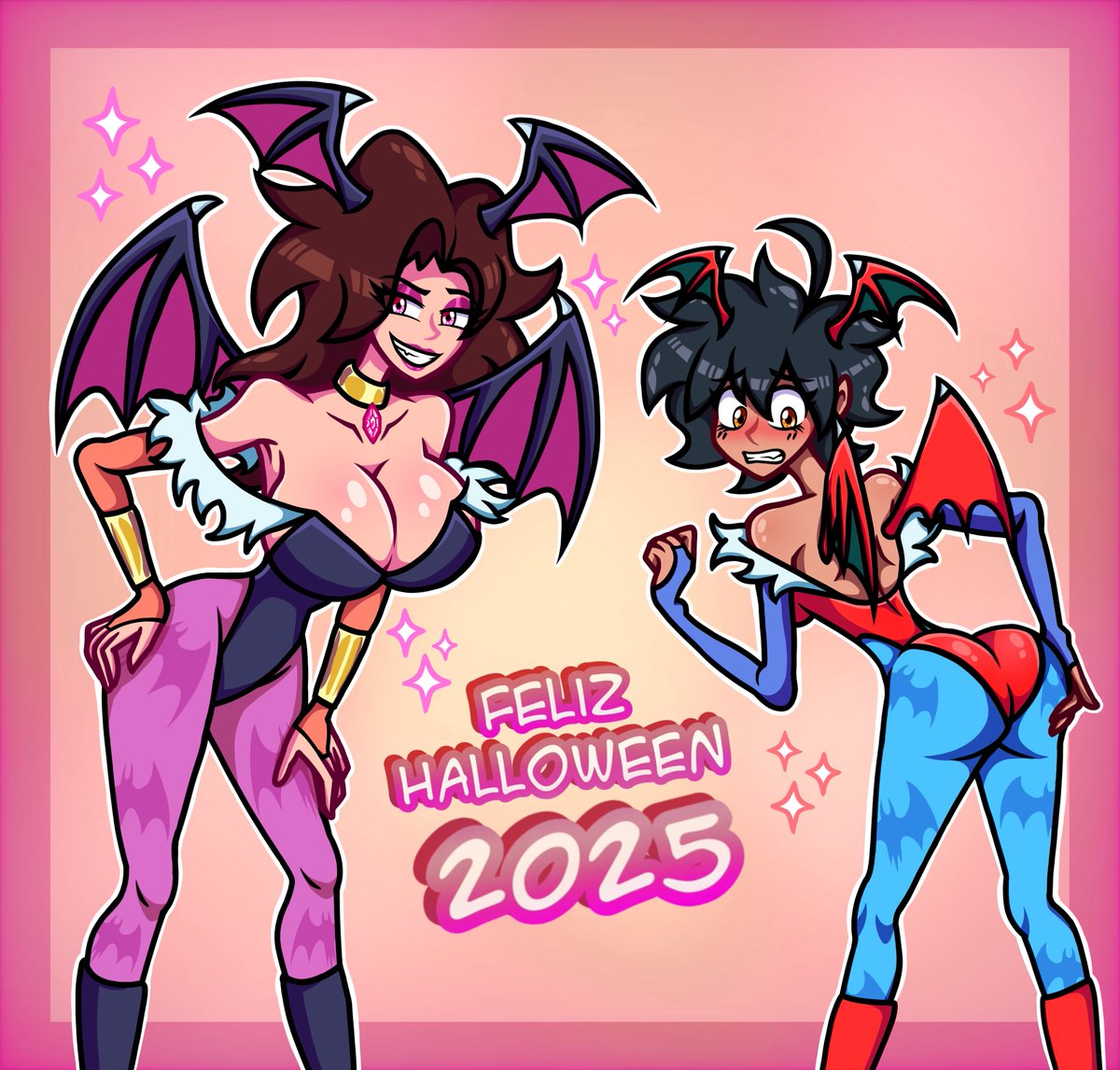 GoldenAnima87's tweet photo. ❤️✨•====•|Morrigan &amp; Lilith|•====•✨❤️

Karline con el atuendo de Morrigan.
Y Annie con el de Lilith. 😈✨

Ya casi se acerca Halloween, hay que prepararse... 🎃
#goldenanimacion87 #piedraselementales https://t.co/Gz3bkoS1lE
