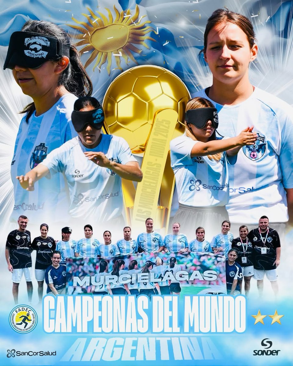 ARGENTINA BICAMPEONA DEL MUNDO 🏆🏆🌎

Las Murciélagas 🦇, selección de fútbol para ciegas, vencieron 2-0 a INGLATERRA 🏴󠁧󠁢󠁥󠁮󠁧󠁿 en la final del Mundial de India y lograron retener la máxima corona 👏🏻🇦🇷