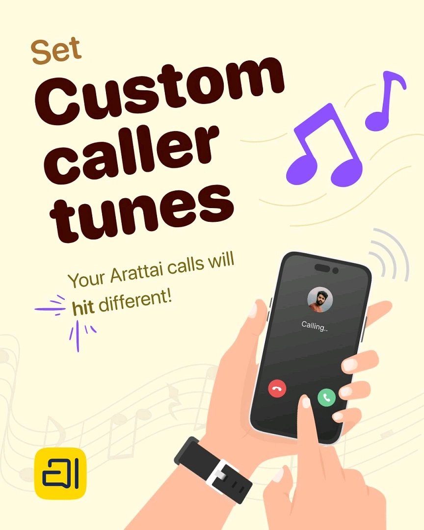 BanCheneProduct's tweet image. Now you can set your Caller Tune on @Arattai 🎵🎶
Upload your favourite track and flex your vibe every time someone calls you!
(Settings → Calls & meetings → Caller tune)
#CustomCallerTunes #StayConnected #Arattai
