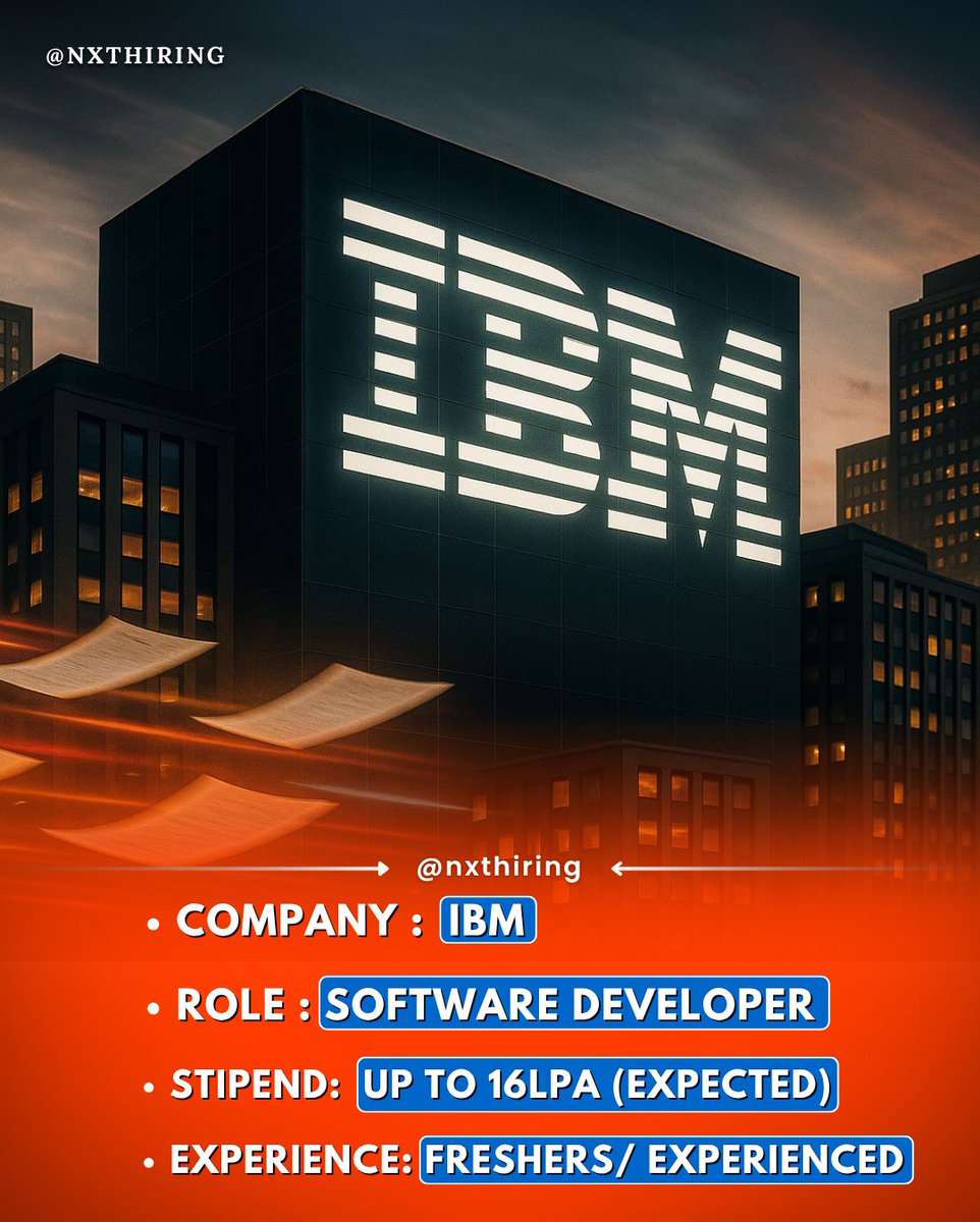 NxtHiring's tweet image. 🚀 IBM is Hiring – Software Developer!
💰 Stipend: Up to ₹16 LPA (Expected)
🎓 Experience: Freshers / Experienced

💬 Comment “ibm” for the link!

🔁 Follow @Nxthiring for daily verified job updates 💼

#IBM #Hiring #SoftwareDeveloper #TechJobs #Freshers #Experienced #Nxthiring