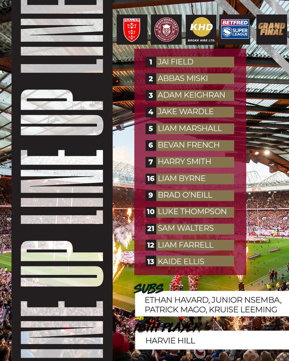 WiganWarriorsRL's tweet image. 📋 𝗧𝗘𝗔𝗠 𝗡𝗘𝗪𝗦

Your Warriors Grand Final side! 👊 ￼

@KHDBrokkHire | #WWRL #GrandFinal