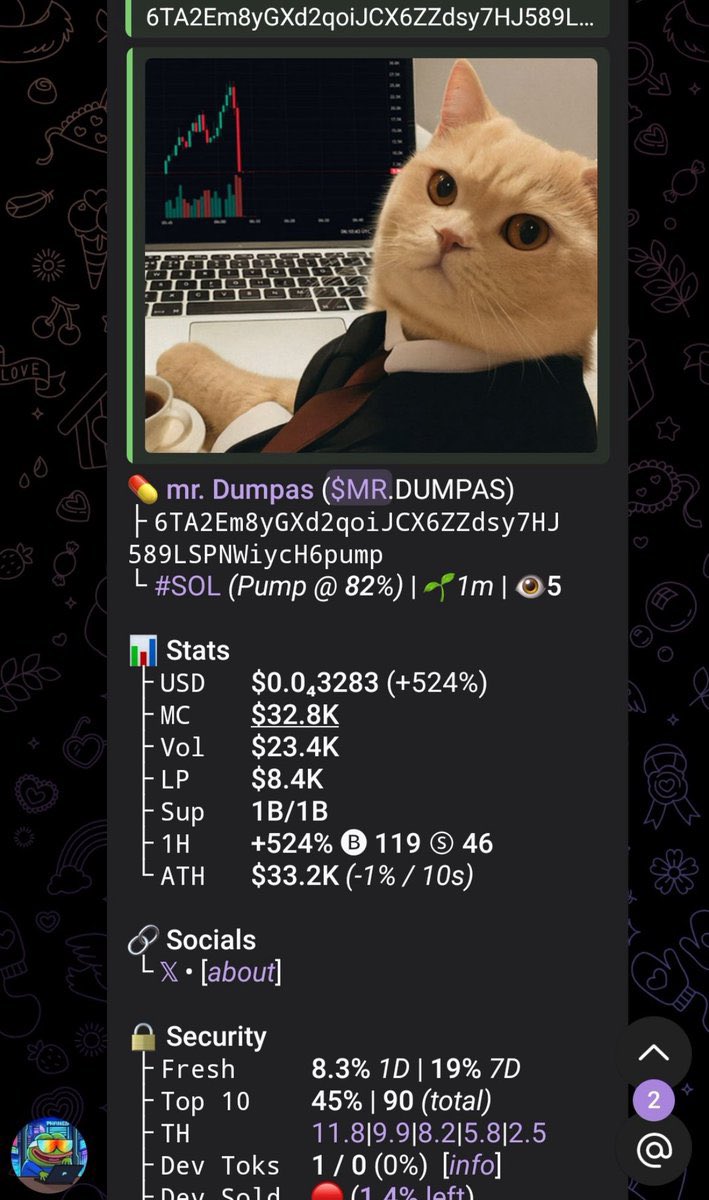 Cookerdrex's tweet image. I shared $MR.DUMPAS with my private TG when it was just a $32k market cap.

⛓️ #Solana

Ca:   
6TA2Em8yGXd2qoiJCX6ZZdsy7HJ589LSPNWiycH6pump