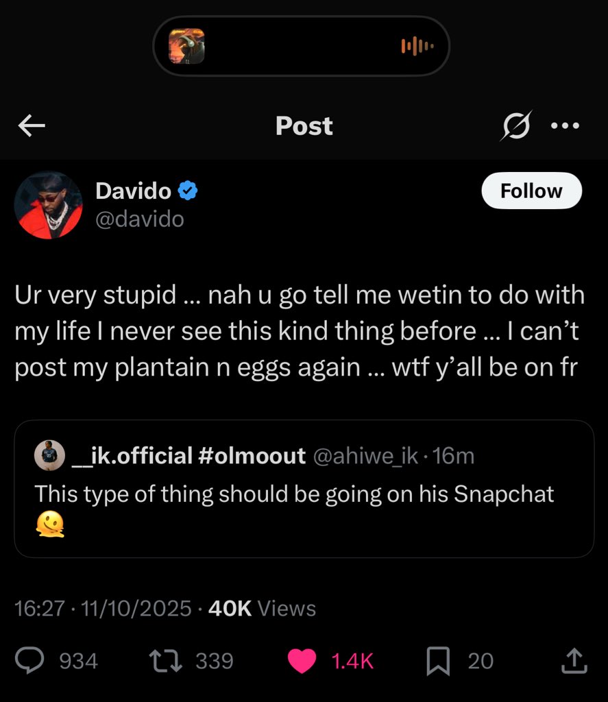Davido fire back at a fan, who spoke his mind just few times ago