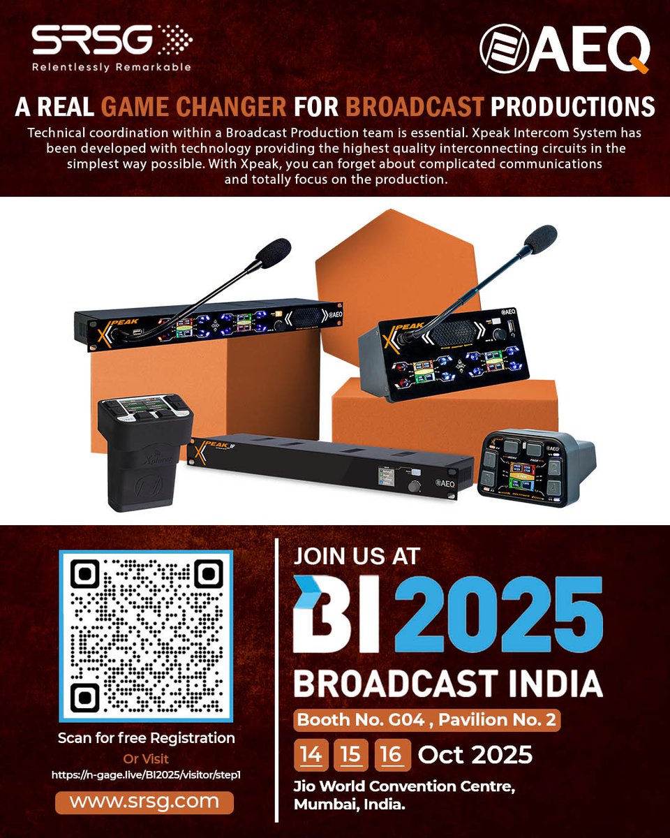 Simplify your broadcast communication with Xpeak Intercom System — clear, reliable, and built for seamless teamwork.

See it in action at Broadcast India 2025, Booth G04, Pavilion 2.

#Xpeak #BroadcastIndia2025 #SRSG