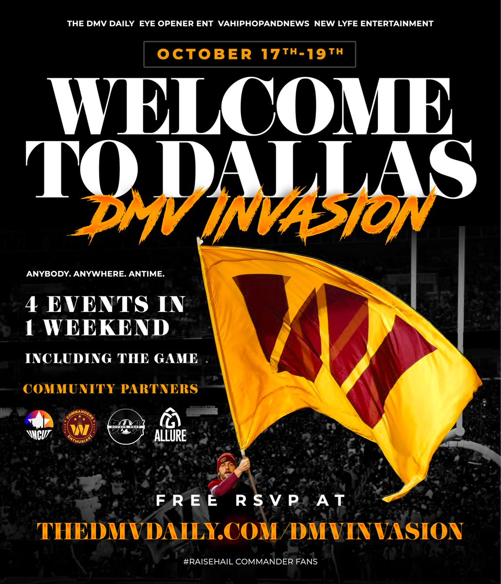 See <a href="/Commanders/">Washington Commanders</a> Faithful In Dallas, Texas

RSVP: TheDMVDaily.com/DMVInvasion

#RaiseHail