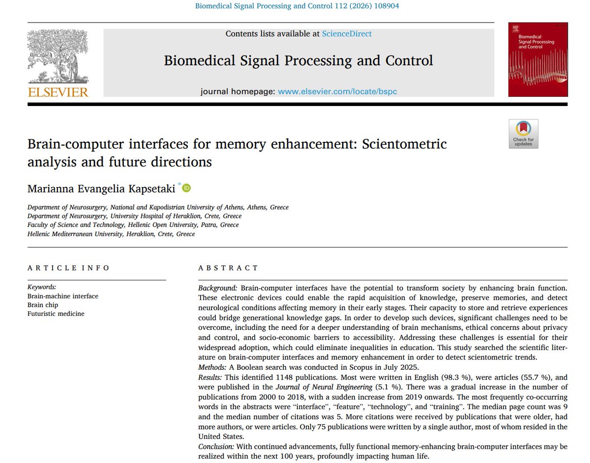 KapsetakiTwins's tweet image. New publication by Marianna! @sciencedirect #brain #computer #interfaces #biomedical #future #scientometric #memory