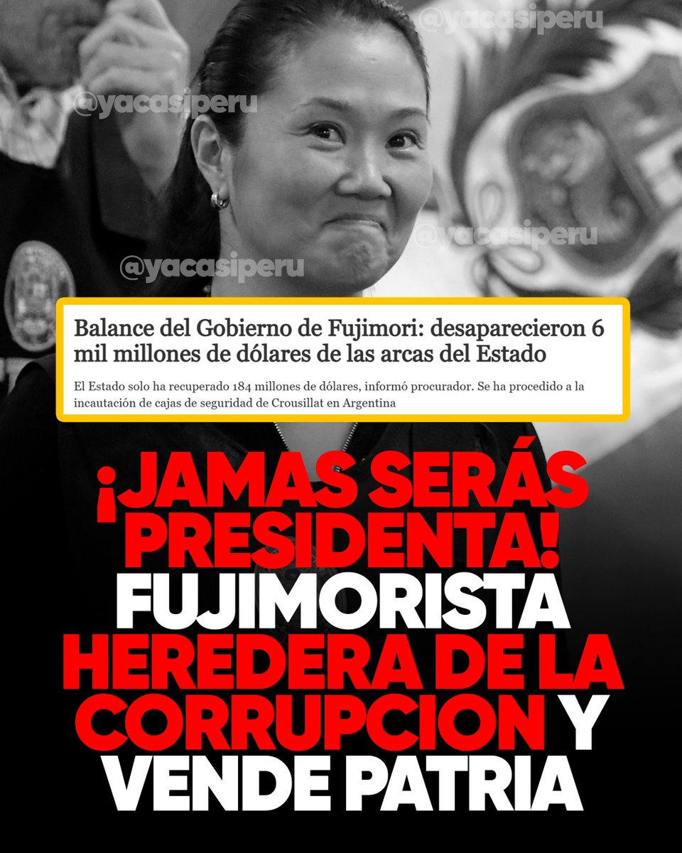 ¡YA LO SABES!
En el gobierno de Fujimori desaparecieron 6mil millones de dolares. SAQUEÓ Y VENDIÓ EL PERÚ. Hoy, como cada elección pretende llegar a la presidencia A SEGUIR ESA LINEA. No lo permitas. ¡CIERRA FILAS CON LA CORRUPCIÓN! 

Tags: Merinazo Merinazo Generación Z Sagasti