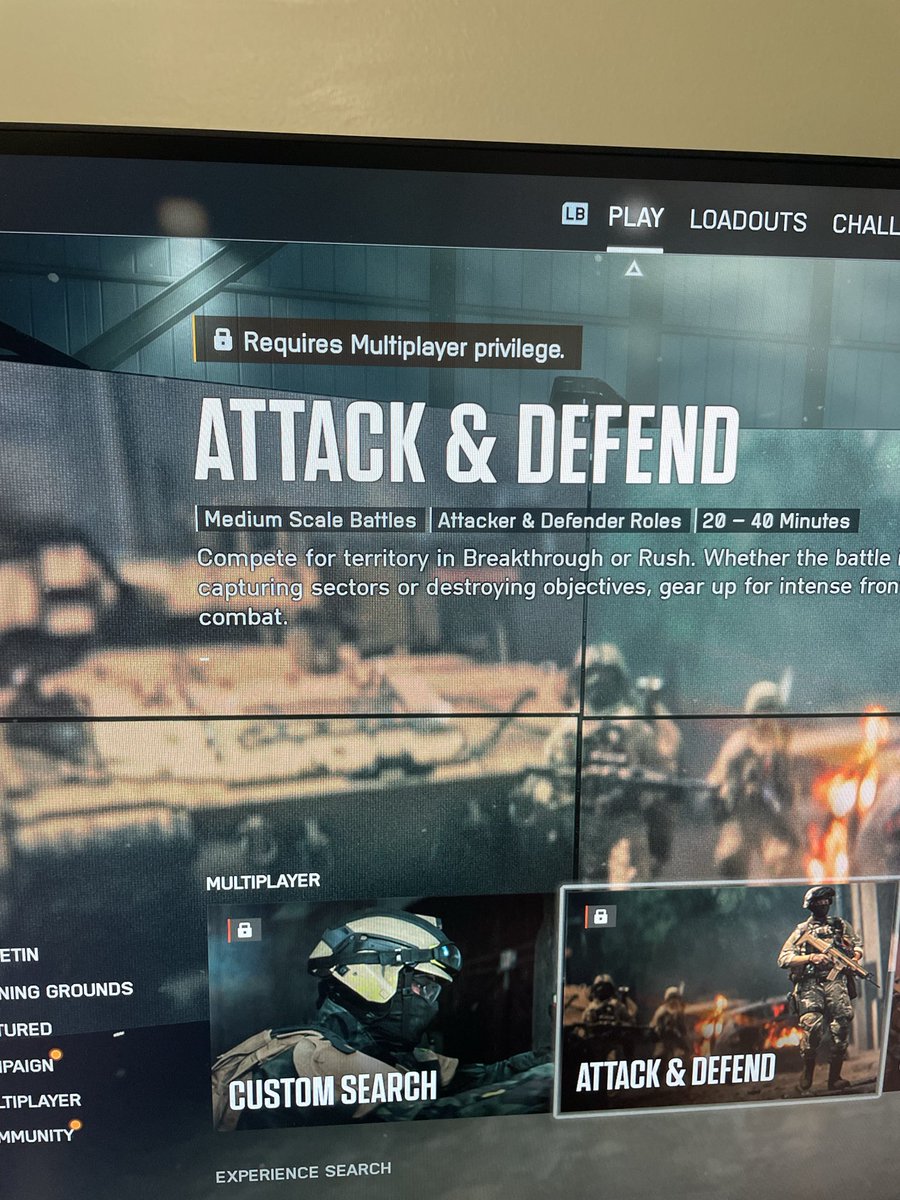 MegatronMelby's tweet image. @EA @Battlefield please help. Purchased and downloaded on Xbox series x. Says requires multiplayer privileges. I have redownloaded the whole game twice. Still no luck. See the error in the second screenshot.