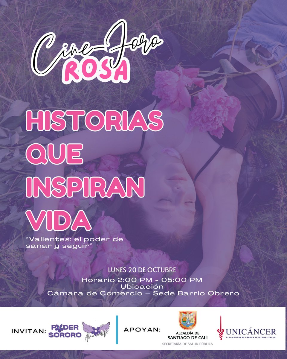 PoderSororo's tweet image. Presentes en el mes rosa con nuestro #cineforo gracias al apoyo de @SaludCali @UnicancerCali ...
Con historias de inspiran vida, en pro de la prevención y cuidado #cancerDeMama ... Nos vemos en la Cámara de comercio