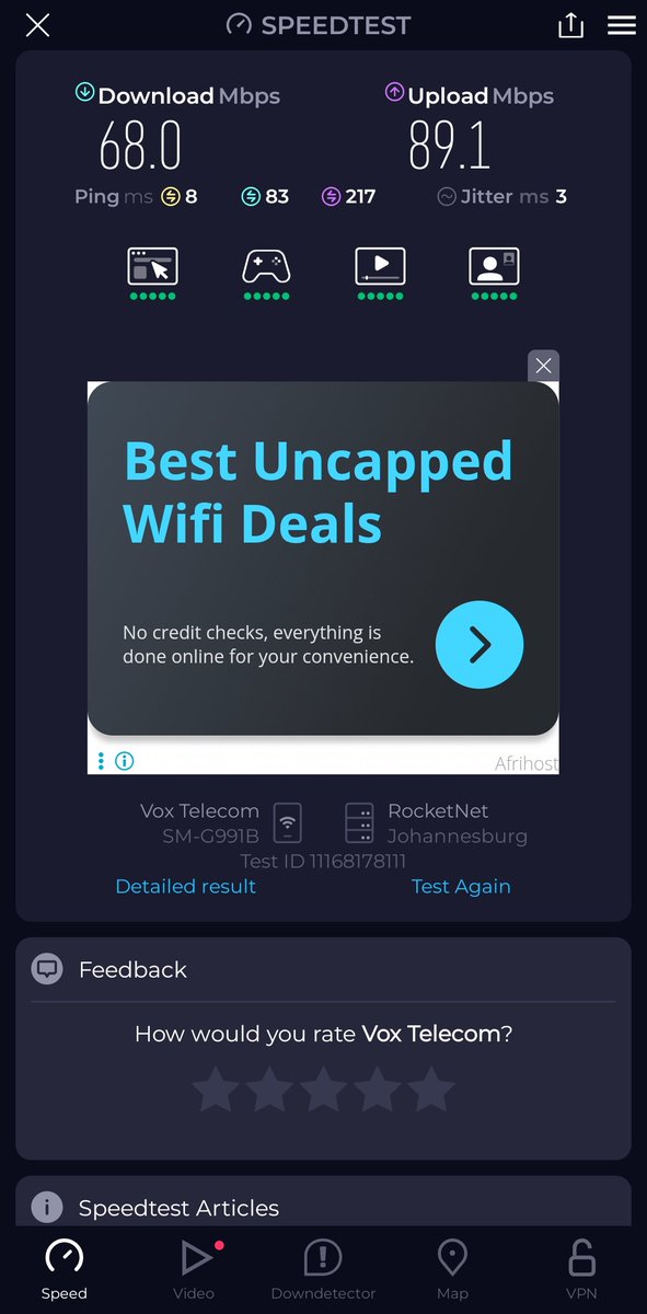 kDizzy23's tweet photo. @VoxTelecom paying for 200/200 and getting these speeds doesn't seem right. Something needs to be fixed surely. https://t.co/5L2pRF5rhH