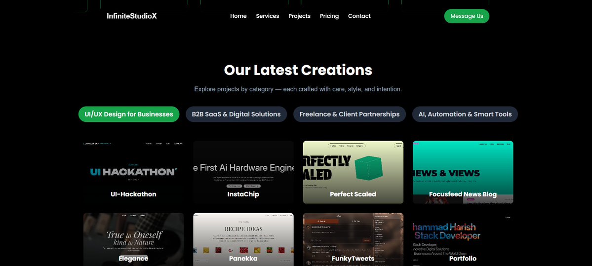 PratikCDev's tweet image. 💻 Just sat 7 hours straight building this website: infinite-studiox.vercel.app

Built with React.js, Tailwind CSS, integrated Formspree for bookings.

Would love everyones feedback, what should I improve?👀

@Harish_52 
#WebDev #ReactJS #TailwindCSS #Startup