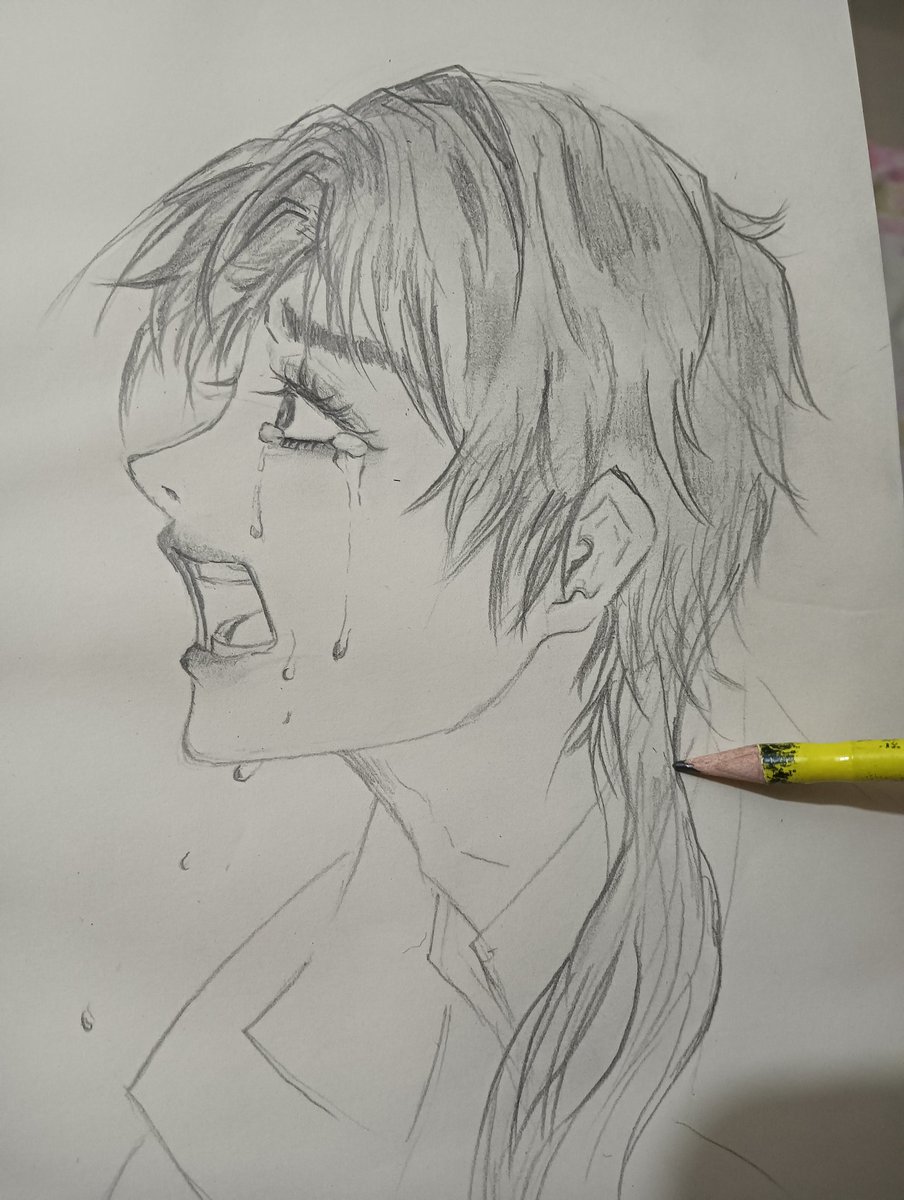 Athansiaobelia's tweet image. Still in progress...not complete yet (hes crying cause esmeray got kidnapped and he can&apos;t find her anywhere. He thought she left him) 
Apparently he&apos;s kinda obsessed 🤫
#sketches #OC #originalcharacterart #yandere