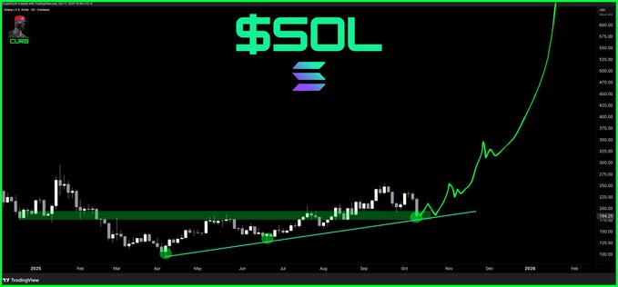 robartBTC42's tweet photo. $SOL

structurally speaking, $SOL has:
1) retested the $180 strong structural support
2) retested the trendline support since $95 low

TLDR- hold $180 and we see $300+ soon.

#SOLANA ⚡️ https://t.co/KBSRqwbgZO