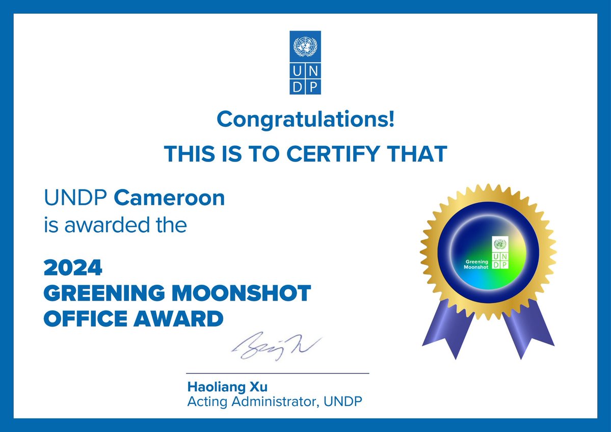 PNUDCameroun's tweet image. From Words to Action,
#UNDP🇨🇲 reduced it is carbon footprint by 26% and earned the Greening Moonshot Award!
Together towards Carbon Neutral 2030