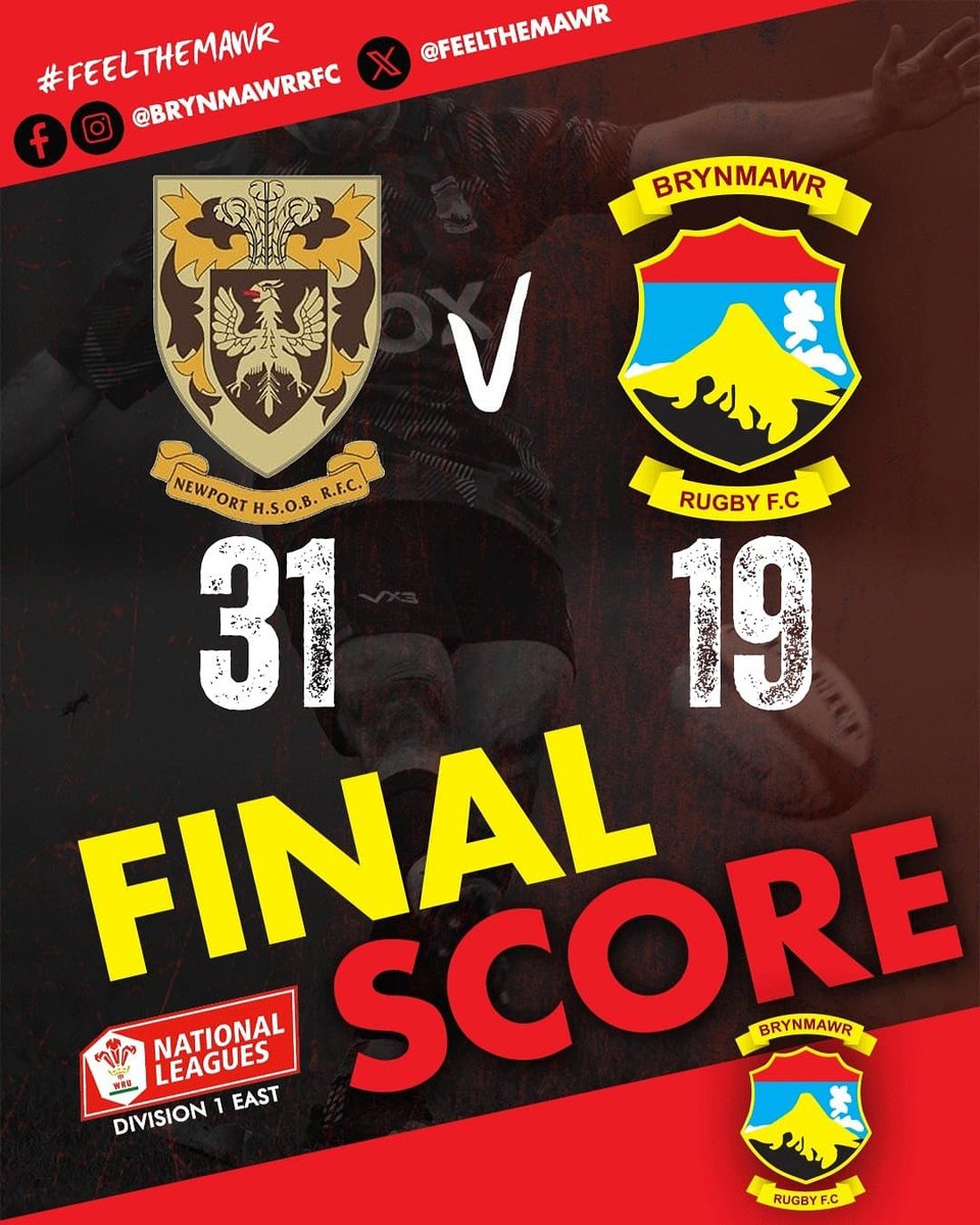 Brynmawr come up short after a strong second half performance after going 24-0 down HT. Disappointing not to get 2 bonus points at the end. 

Good luck to old boys for the rest of the year.