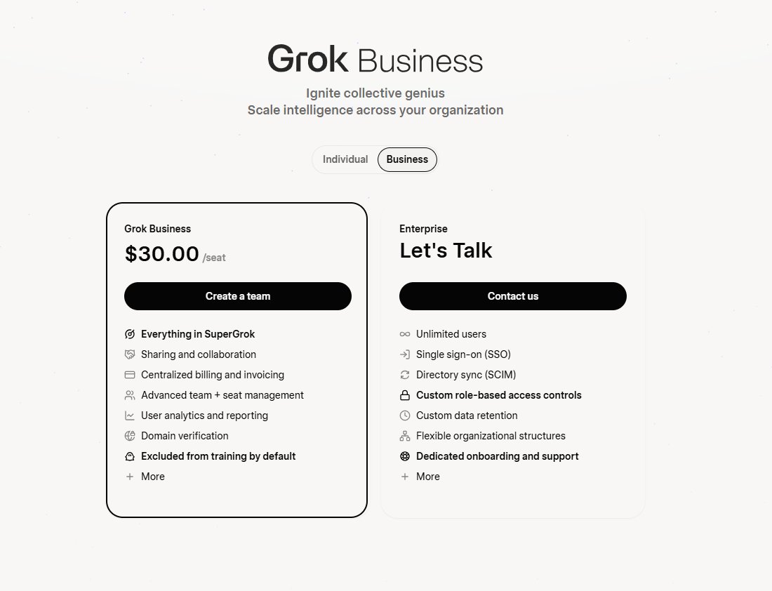 amXFreeze's tweet image. xAI just launched Grok Business plans on Grok web
Businesses can now purchase team plans or custom Enterprise options