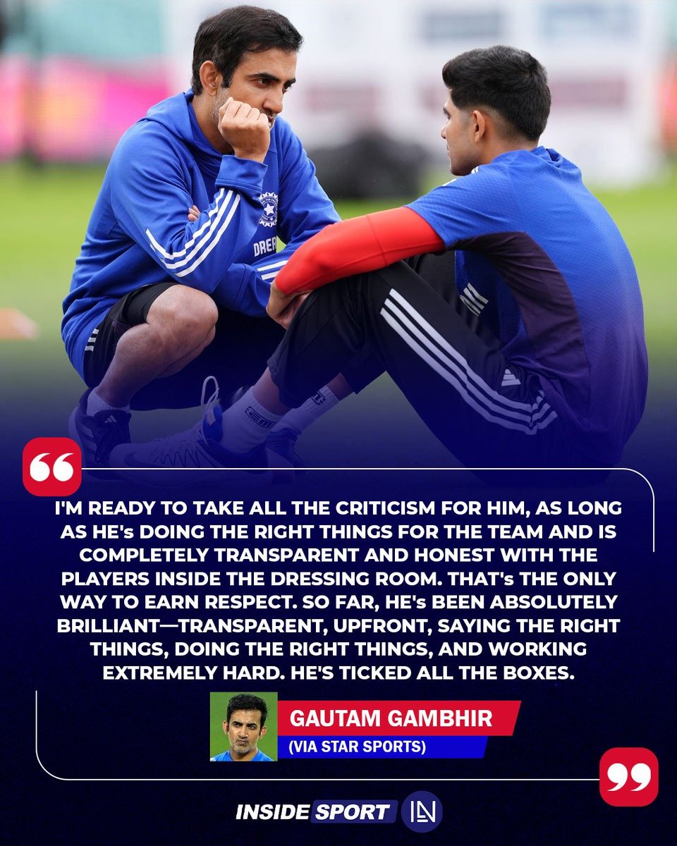 InsideSportIND's tweet image. Team India Head coach Gautam Gambhir has pledged unwavering support for new ODI captain Shubman Gill 👏

#TeamIndia #GautamGambhir #ShubmanGill #CricketTwitter