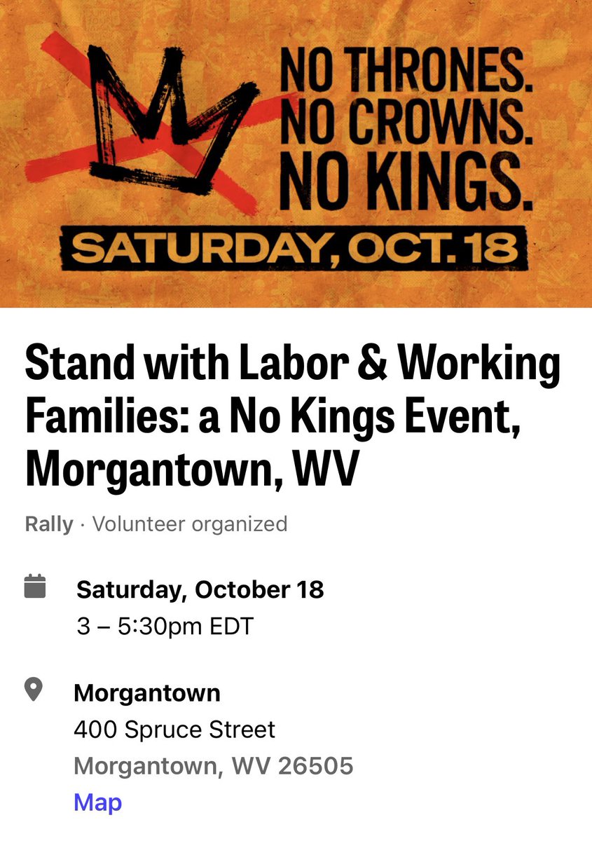 JustinMLung's tweet image. West Virginia standing up also!! A state that overwhelmingly supported him but many saying Enough is Enough! 🪧🗣️💪🇺🇸 #NoKingsDay #NoKings
