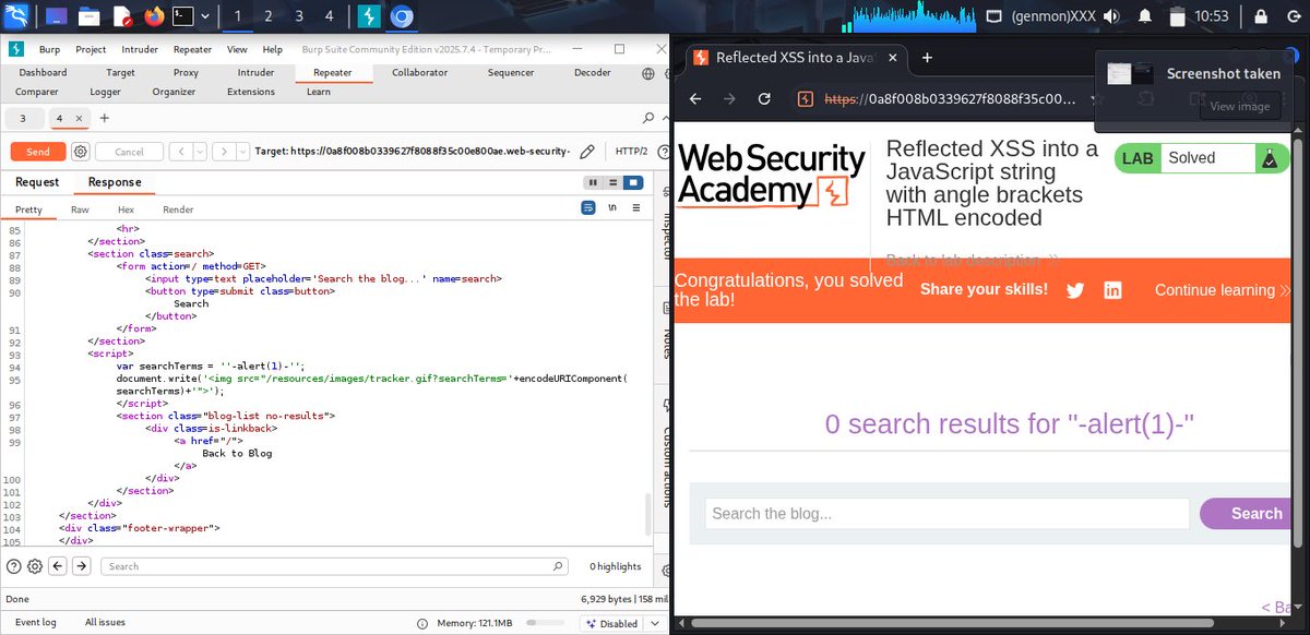 theboyusuf's tweet image. Week 4 ✅
Explored OWASP Top 10 &amp;amp; Cross-Site Scripting (XSS)
•Solved all apprentice + 3 practitioner labs on PortSwigger
•Practiced reflected, stored, and DOM-based XSS
•Understanding how JavaScript injections work 💻

#XSS #OWASP #CyberSecurity