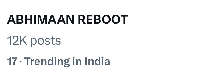 Woohoo 12K+ 

ABHIMAAN REBOOT