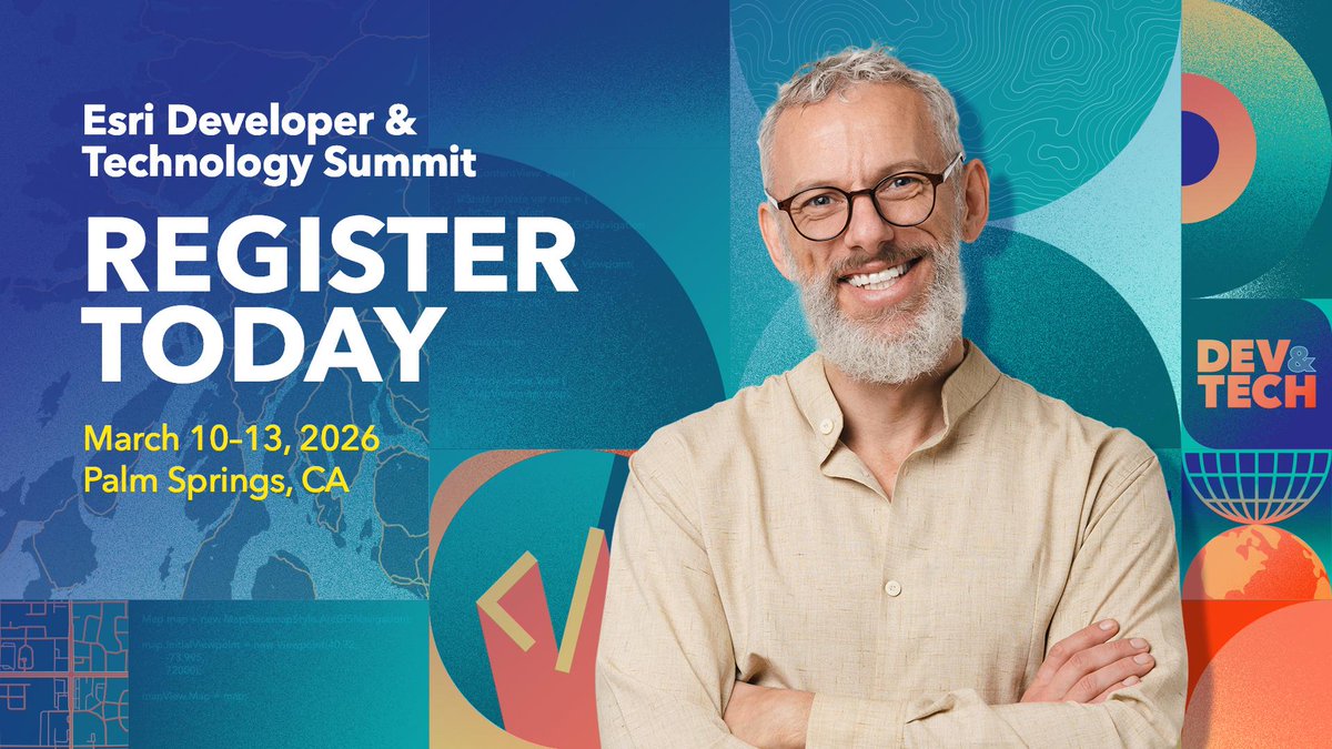 TheGeoWhisperer's tweet image. Registration is underway for the 2026 Esri Developer & Technology Summit. Plan now to join colleagues in Palm Springs, CA, for an always amazing experience.
View deadlines and rates: ow.ly/O0Wq50X7Mhg #EsriDevTech2026