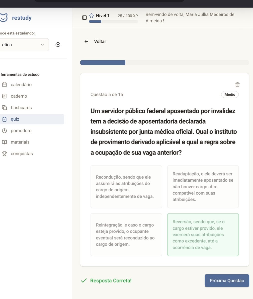 fixjullia's tweet image. O restudy é muito babadeiro. Tô amando a parte de quiz. Dia 2 usando ele p estudar @ojuliocode