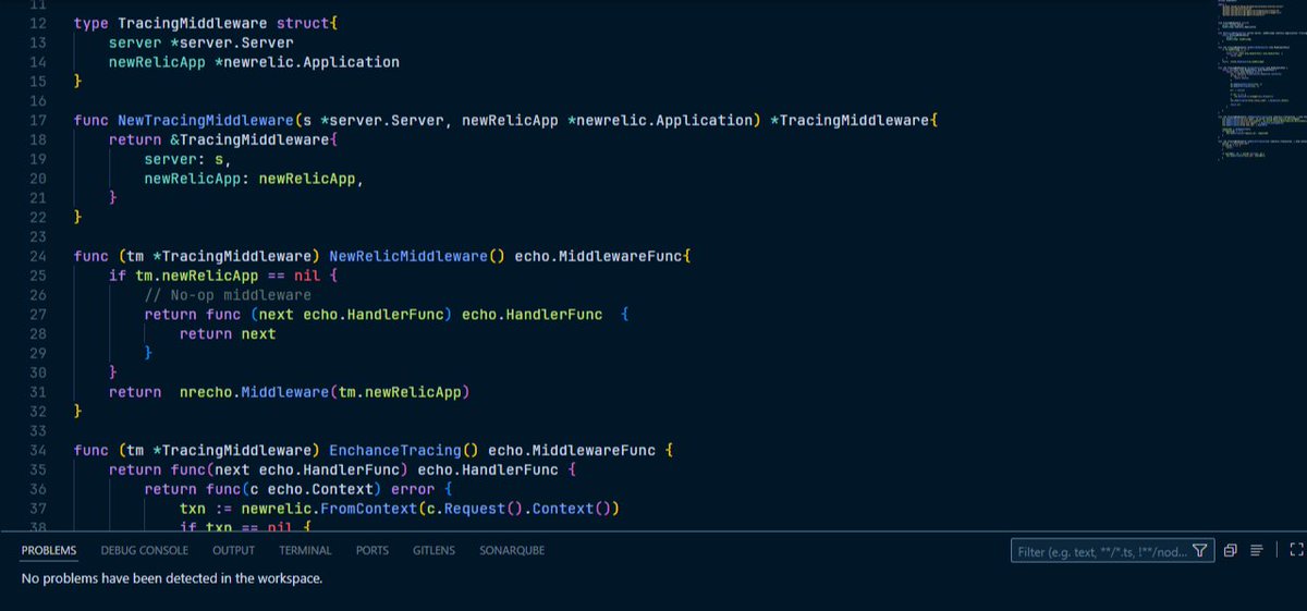 pip_script's tweet image. I implemented distributed tracing for my service.
- Used dependency injection
- If New Relic isn't configured, we fail gracefully with a no-op middleware. This ensures that my application continues to function even if observability services are unavailable.