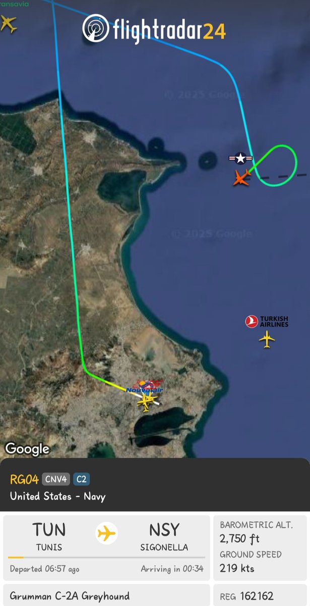 1Fa11in's tweet photo. just now , a C-2 grayhound belongs to the united states navy is on approach to tunisie carthage airport https://t.co/mOREb8YvXV