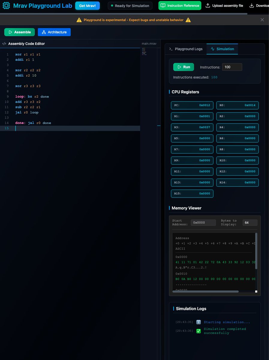 popovicu94's tweet image. ⚡️ Run a tiny microcontroller CPU directly in your browser: mrav-playground.popovicu.com

#embedded #microcontroller #mrav #cpu #assembly #hardware