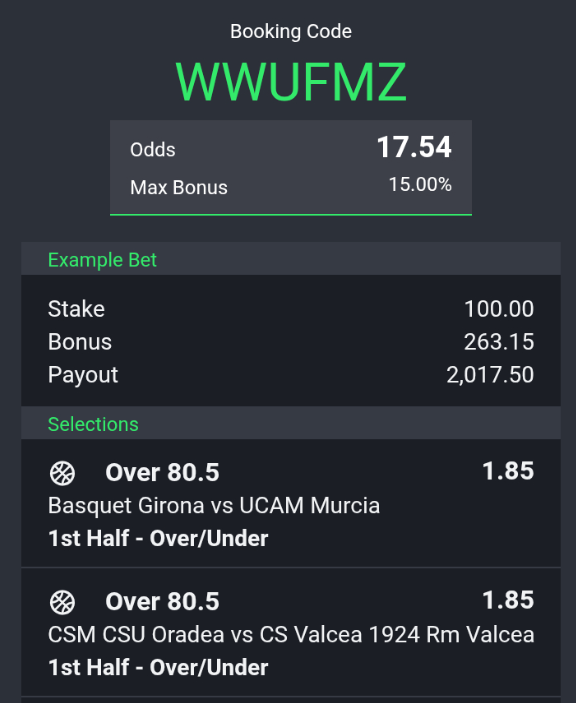 PRIMEODDSs's tweet image. 17 Odds Basketball 🏀🏀🏀🏀🏀🏀🏀🏀🏀🏀🏀🏀🏀🏀🏀🏀 

Sporty code : WWUFMZ

@encryptedav @hiannaxd
 @ghostedit247 @Mryems20
 @PH_first_coder @Justina_Omaya @TALLMANJB