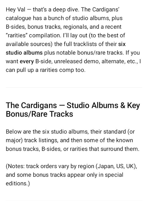 ValentinoGIG's tweet image. #ChatGPT ChatGPT Can&apos;t give Lyrics but can entirety List all the albums &amp;amp; Songs of a specific band! Hint - if you don&apos;t trust the Wiki, the AI reasoning or thoughts are Checking other site like apple Music to Confirm if it&apos;s a Lie! If your Planning a encyclopedia then do it!