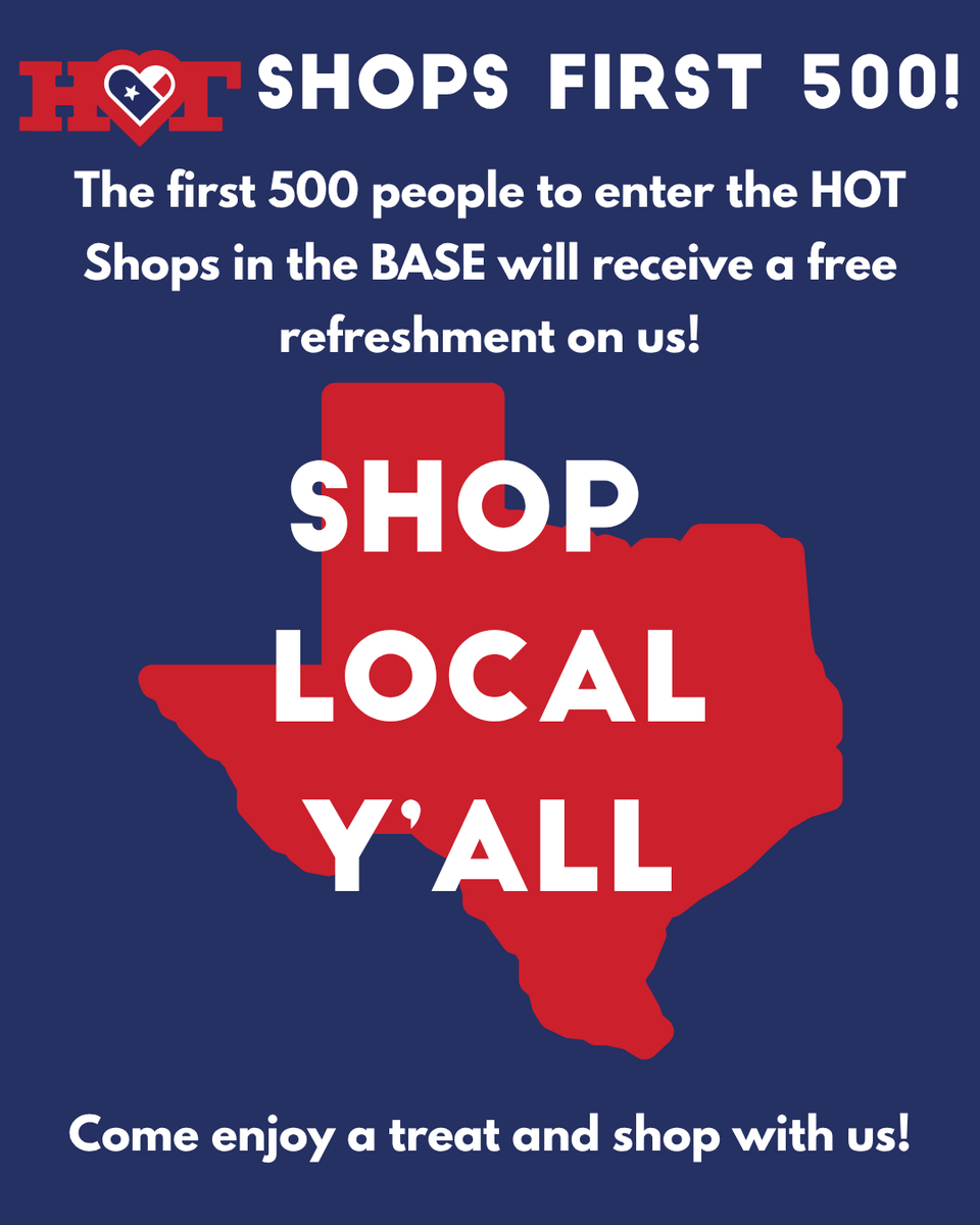 Beat the heat before the rodeo! ☀️🤠
Come explore The HOT Shops at the Heart O’ Texas Fair &amp; Rodeo — shop local vendors and enjoy the A/C. 
🛍️ The first 500 guests will get a FREE refreshment — our treat!
#HOTShops #HOTFairAndRodeo #ShopLocal #WacoEvents #FairFun
