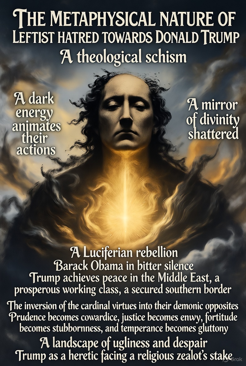 FinalTelegraph's tweet image. The Luciferian Inversion: The Nature of Leftist Evil, Hatred, and Despair  

To understand the Left’s seething, preternatural hatred of Donald J. Trump, one must first understand that we are not witnessing a political disagreement. We are witnessing a theological schism. This is…