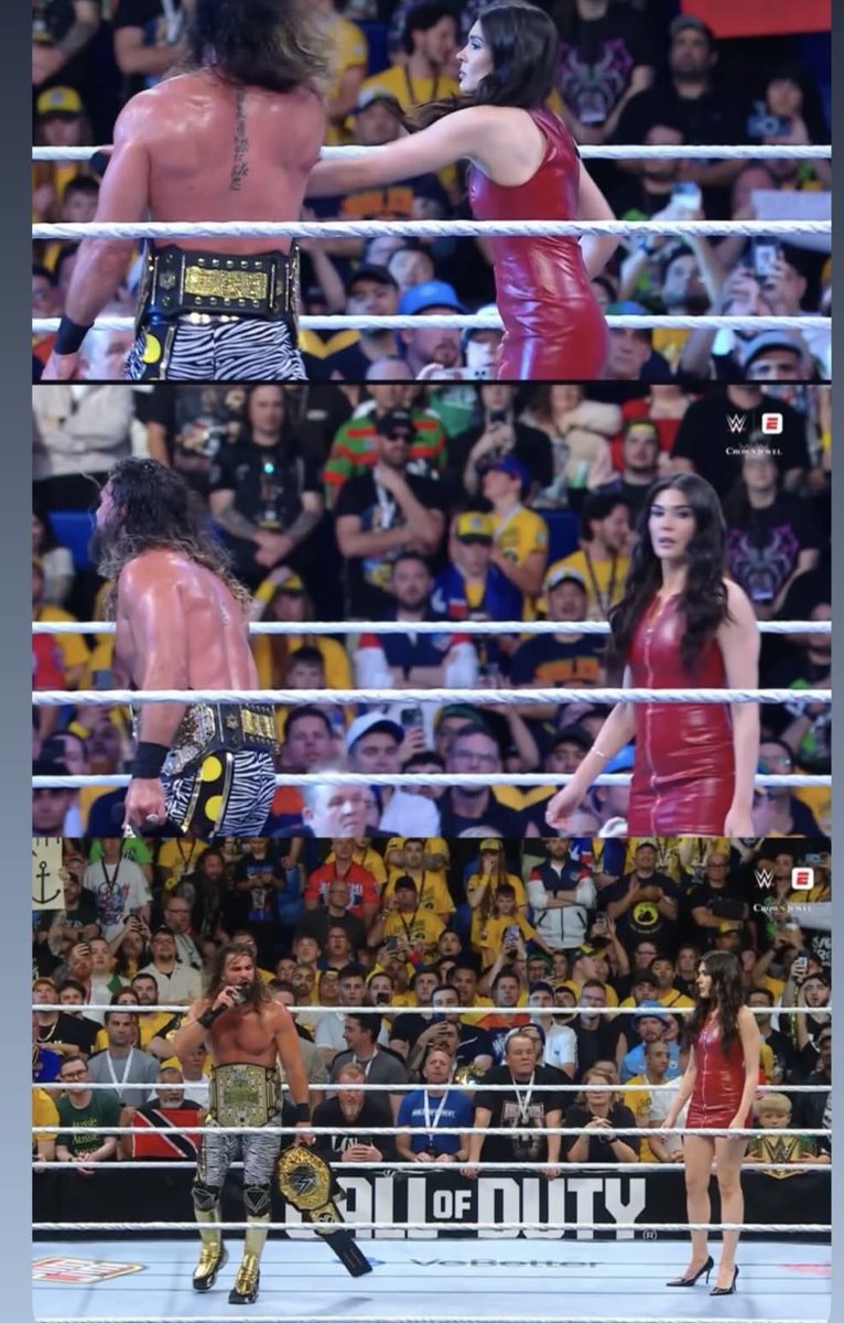Itz_Crossbow's tweet image. Seth was kinda rude to the unbiased journalist @catherinekelley ngl shame on you Seth #WWECrownJewel