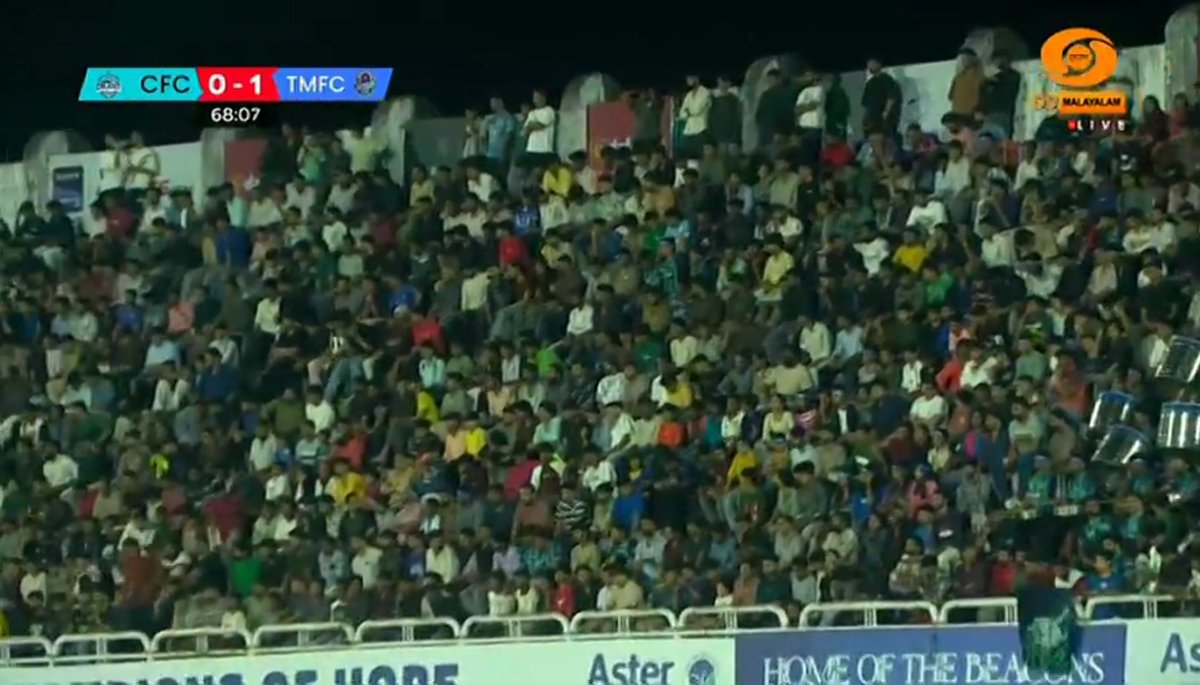 Match Day 5 📌
#CFCvTMFC 
FT Score :- #Calicut 0-1 #Thrissur

Official attendance : 20276
[Capacity : 35000]
58% Filled stadium 

Huge numbers 🔥
#SuperLeagueKerala #SLK
