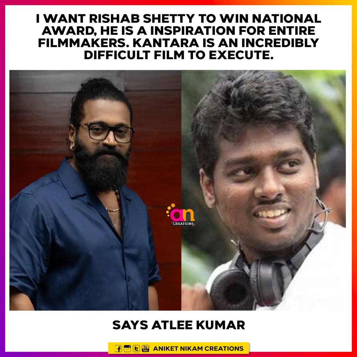 ANikamCreations's tweet photo. When one genius appreciates another!
Atlee’s words for Rishab Shetty prove how Kantara has inspired every filmmaker out there.
.
.
#RishabShetty #AtleeKumar #KantaraChapter1 #Kantara #IndianCinema #SouthIndianCinema #KannadaCinema #FilmmakerGoals #Kantara2 #AniketNikamCreations https://t.co/2hgv2eRfoU