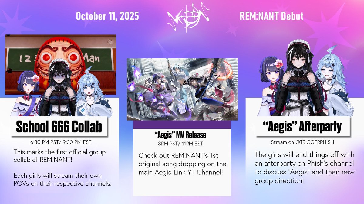 Here are all the fun happenings for tonight's REM:NANT Debut! The girls have a lot of exciting things prepared for you🥳 (all waiting room links down below)