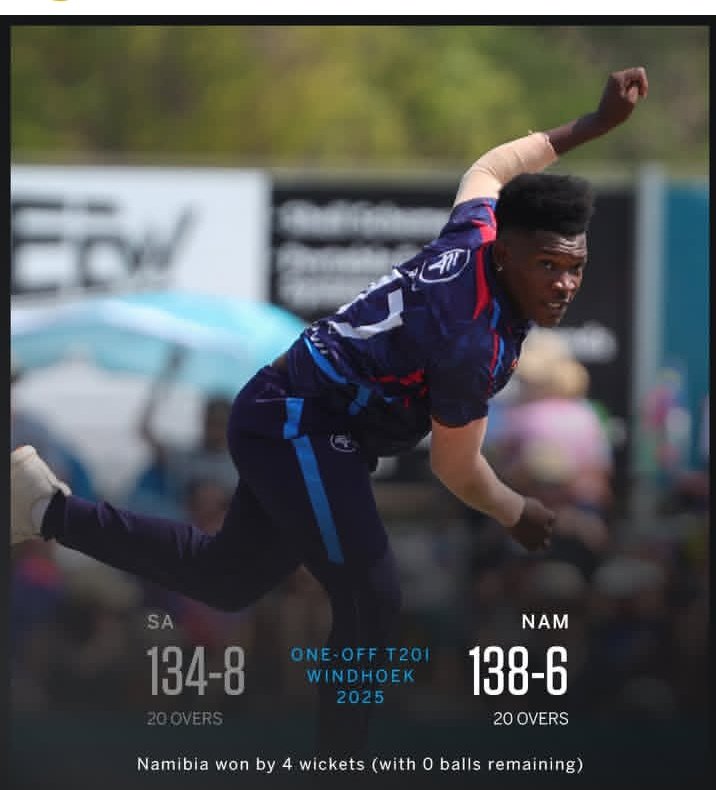 BhatShahid20779's tweet photo. HISTORIC DAY FOR NAMIBIA. 🚨
- Namibia beat South Africa in a T20i
#SAvNAM https://t.co/lJlL3MlgBG