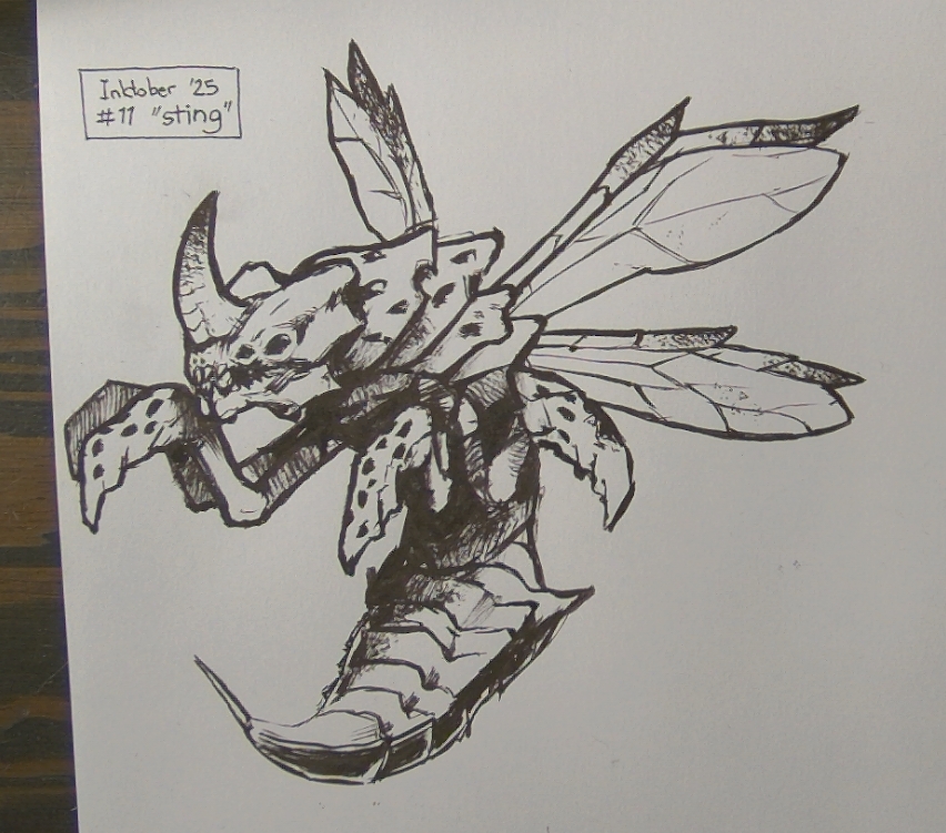 Drew with a watercolor brush and ink bottle because my brush pen ran dry. Turns out it's actually fine, and 12x cheaper than refills #inktober #inktober2025