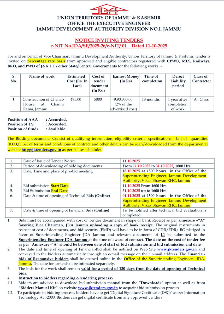 harvinder_ias's tweet photo. Another achievement for Doda district!
Bottlenecks in 'Chenab House project' stuck for long has finally been cleared &amp; tendered for construction in winter capital for public of erstwhile Distt Doda!

Will provide affordable accommodation! 
@OfficeOfLGJandK
@CM_JnK
@Rameshkumarias https://t.co/d34JBpTjlr