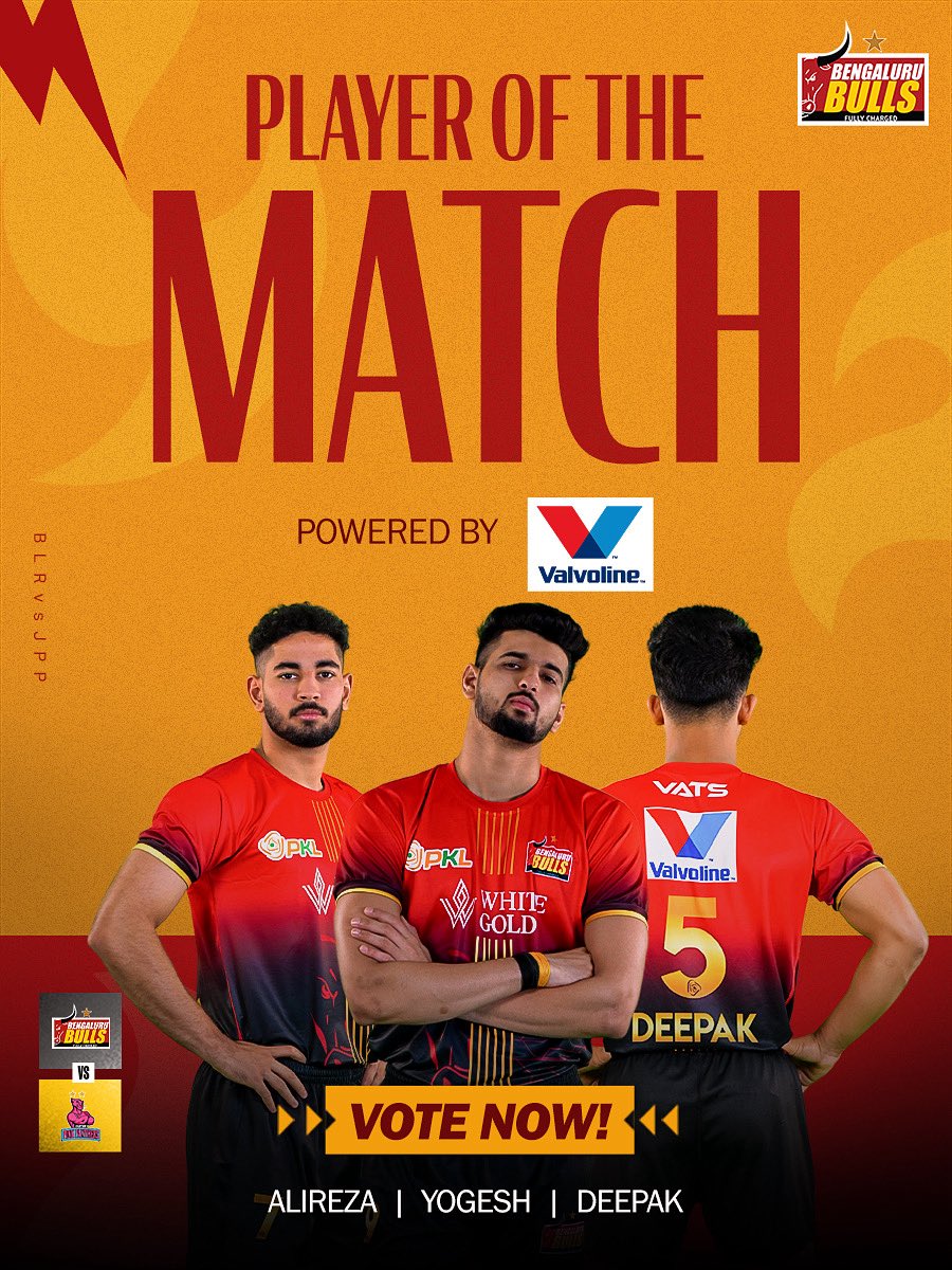 BengaluruBulls's tweet image. Good luck picking today’s @ValvolineGBL_IN Player Of The Match!👀😂 Cast your votes now!👇
#BengaluruBulls #FullChargeMaadi #GooliKano